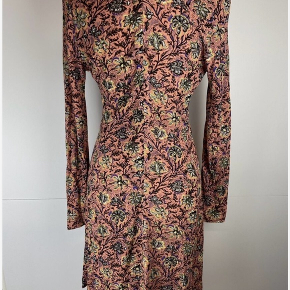 Balenciaga Red Pleated Tie Front Long Sleeve Dress - Picture 3 of 10